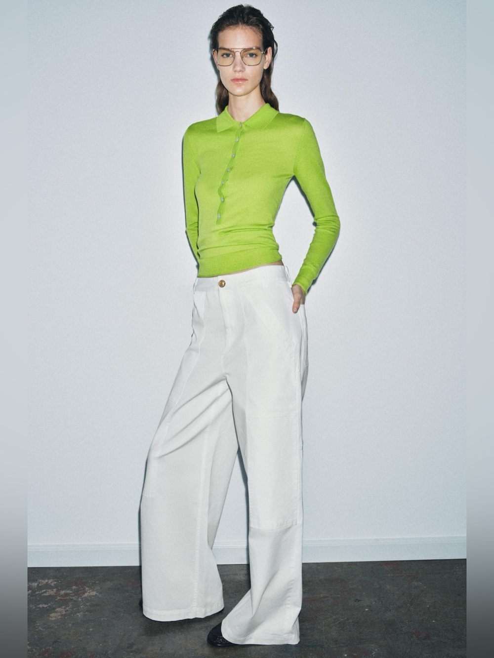 Zara ZW COLLECTION WIDE-LEG COTTON TROUSERS